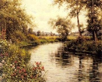  Aston Canvas - Flowers In Bloom By A River landscape Louis Aston Knight